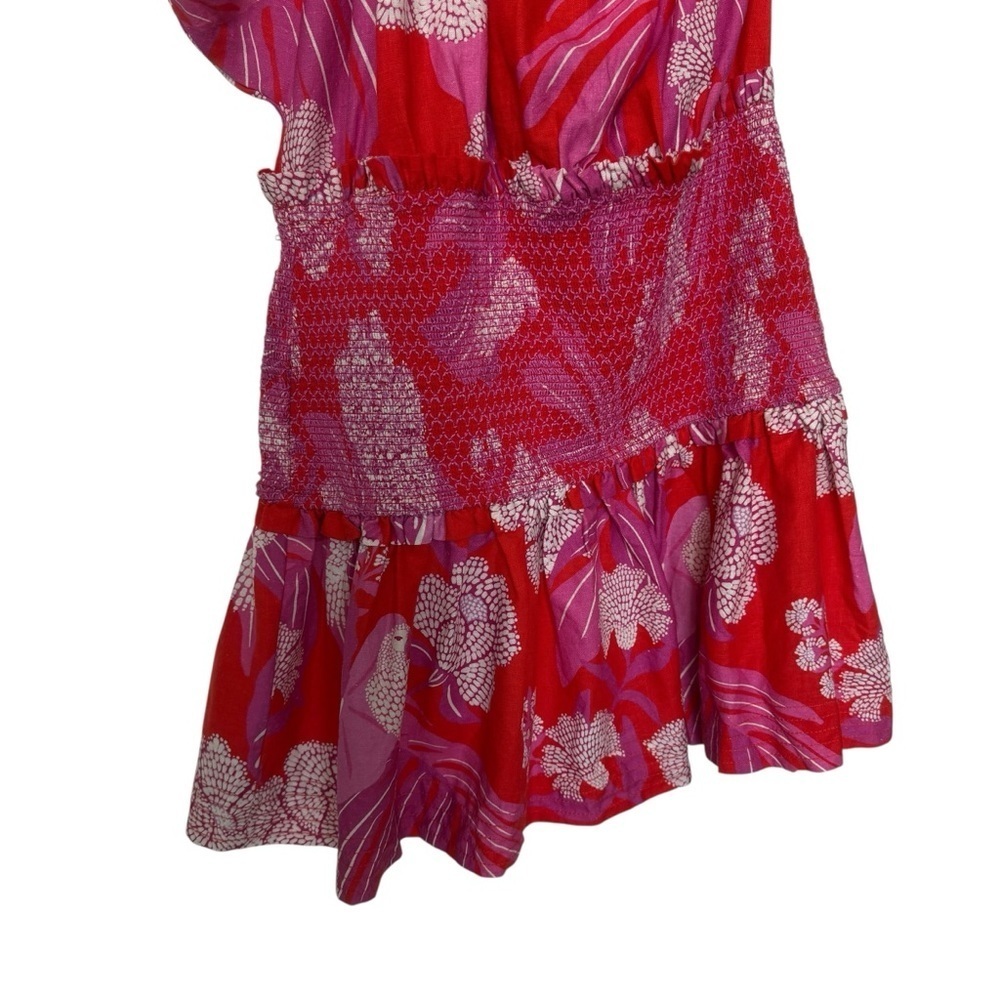 Farm Rio Women's L Red & Pink Dewdrop Floral One-Shoulder Dress Party/Cocktail - Picture 4 of 10